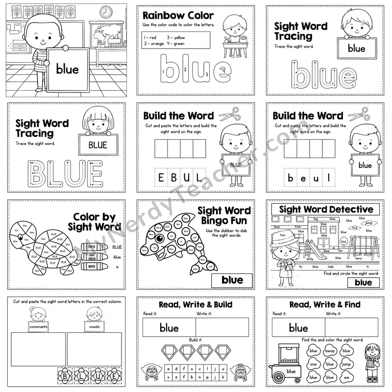 Sight Word Review Worksheet — blue