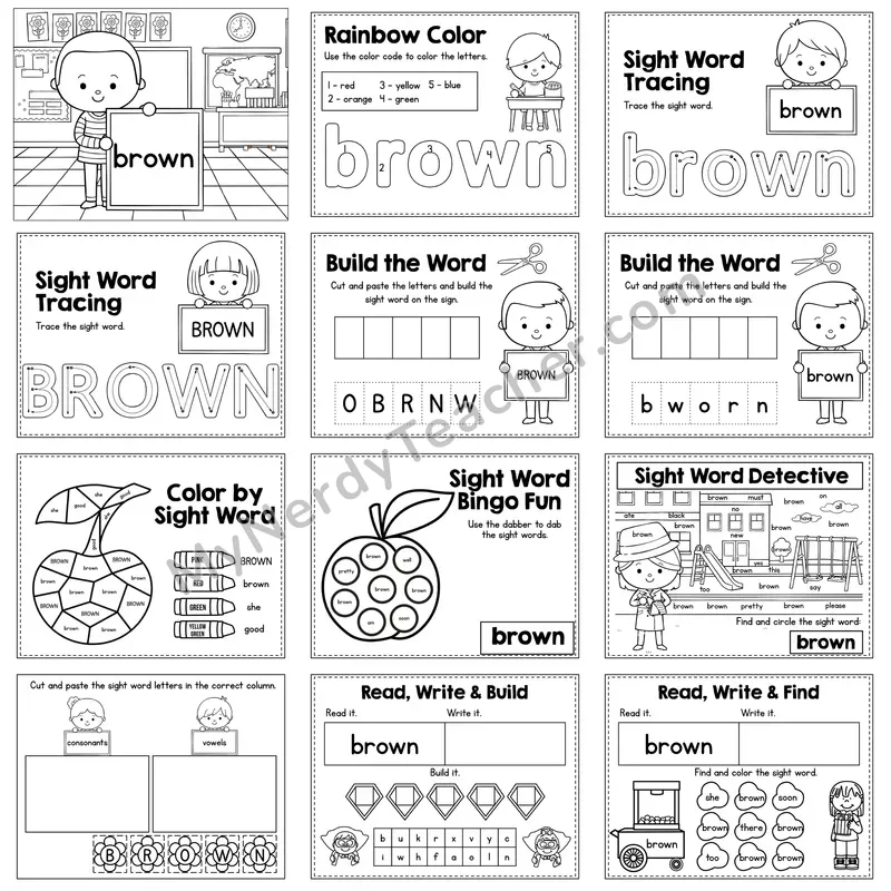Sight Word Review Worksheet — brown