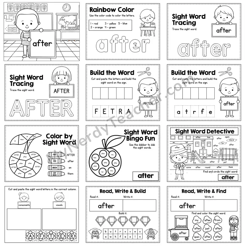 Sight Word Review Worksheet — after