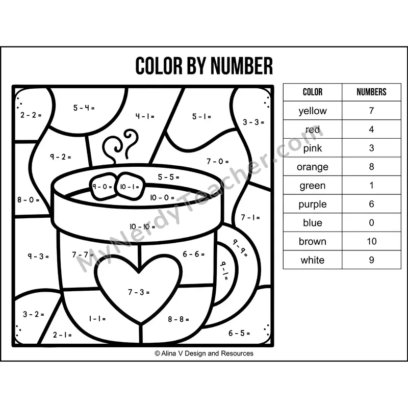Subtraction Within 10 Color by Number — Winter Mystery Picture 5