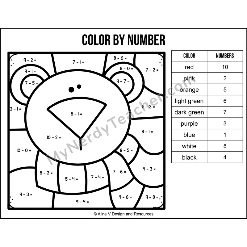 Subtraction Within 10 Color by Number — Winter Mystery Picture 3