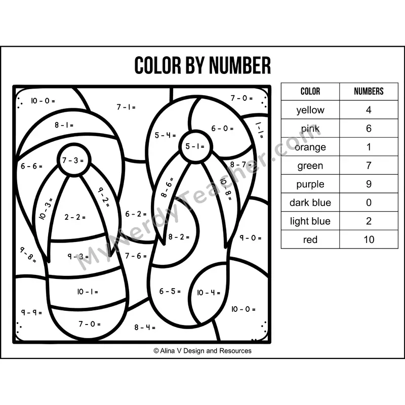 Subtraction Within 10 Color by Number — Summer Mystery Picture 3