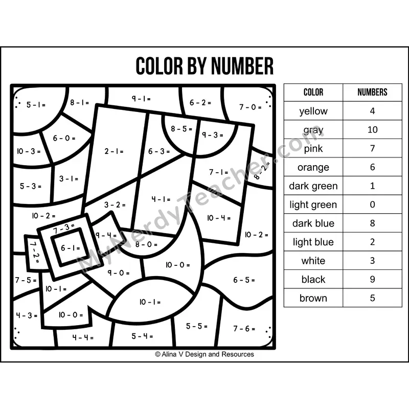 Subtraction Within 10 Color by Number — St. Patrick's Day Mystery Picture 1