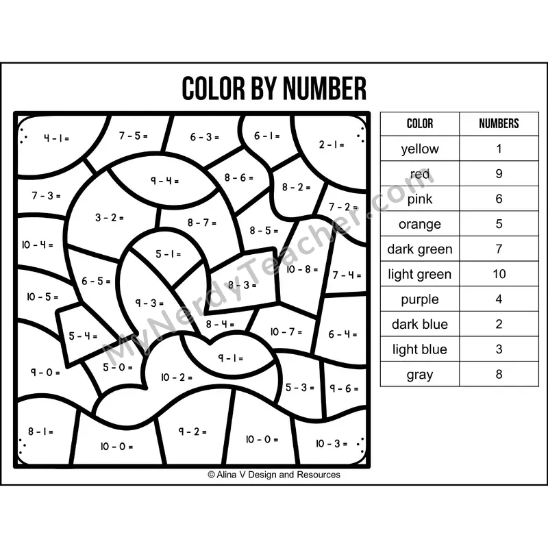Subtraction Within 10 Color by Number — St. Patrick's Day Mystery Picture 2