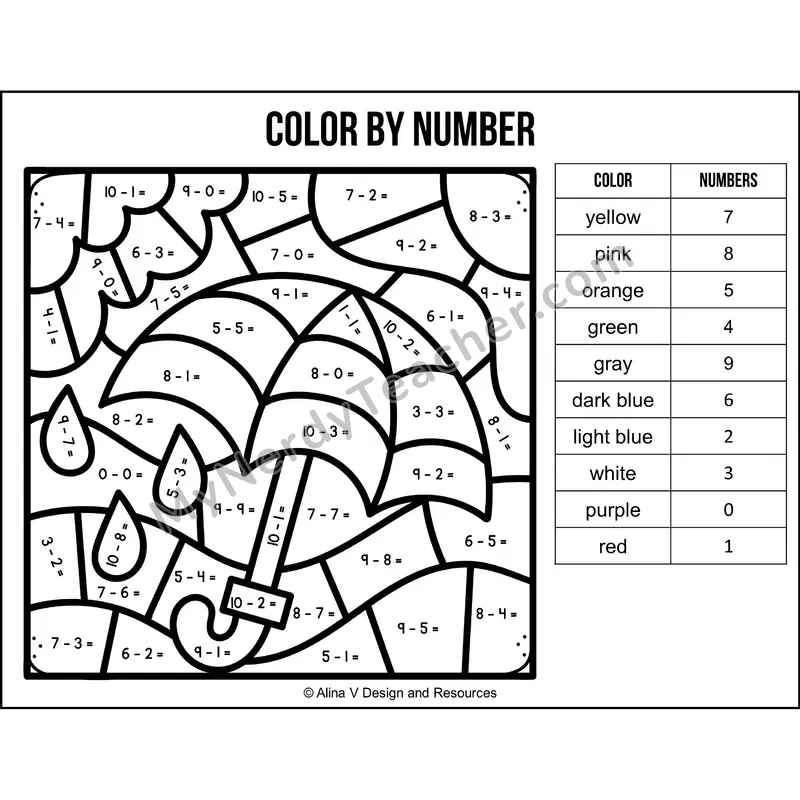 Subtraction Within 10 Color by Number — Spring Mystery Picture 1