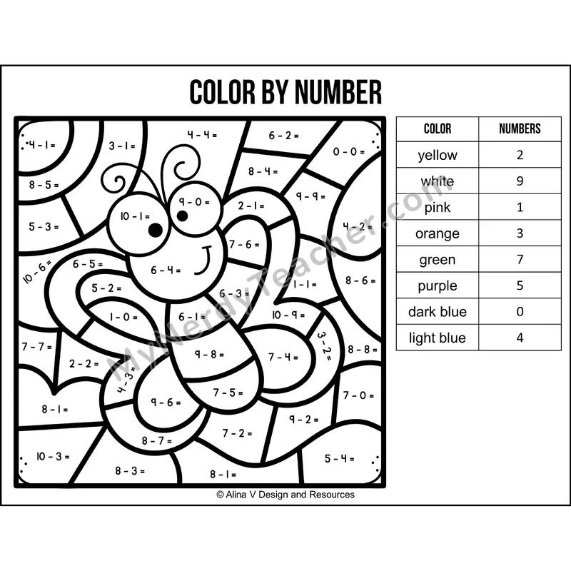 Subtraction Within 10 Color by Number — Spring Mystery Picture 4