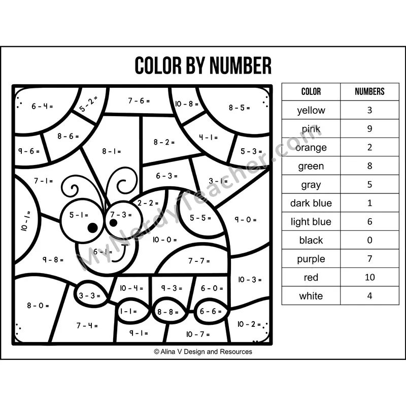 Subtraction Within 10 Color by Number — Spring Mystery Picture 5