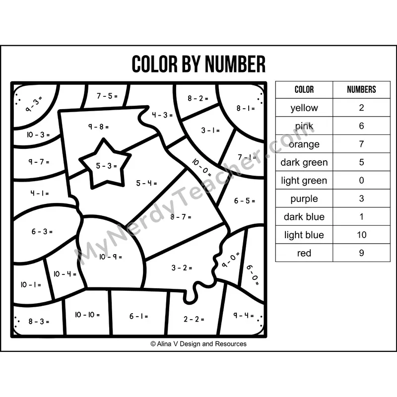 Subtraction Within 10 Color by Number — MLK Day Mystery Picture 5