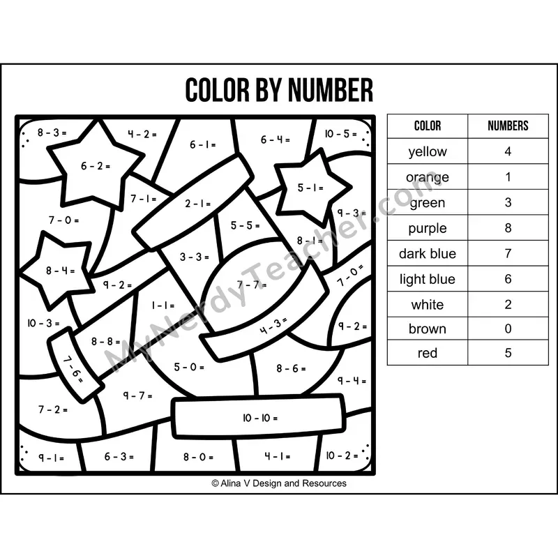 Subtraction Within 10 Color by Number — MLK Day Mystery Picture 1