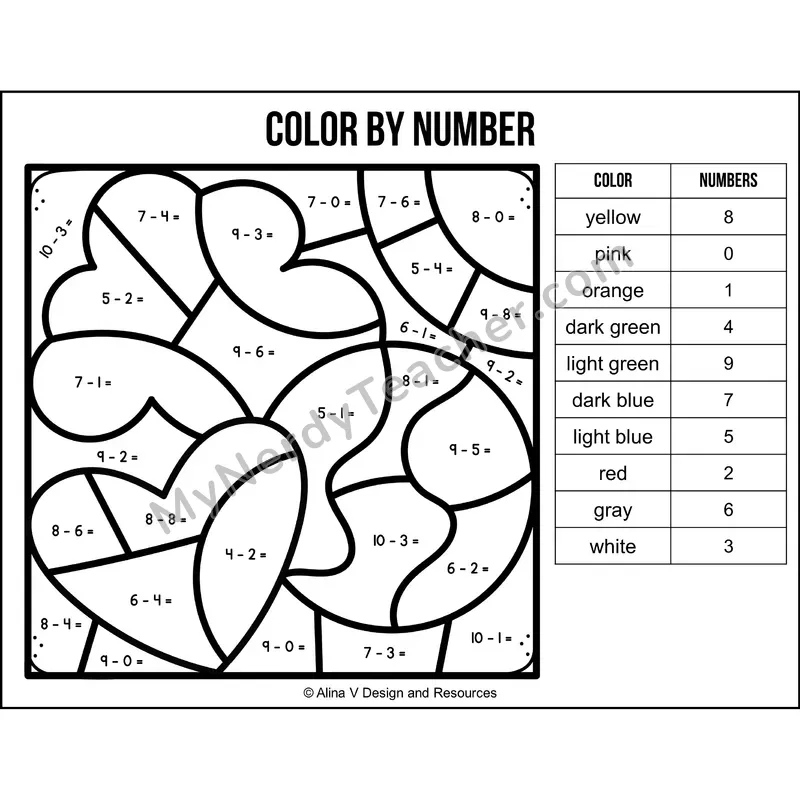 Subtraction Within 10 Color by Number — MLK Day Mystery Picture 4