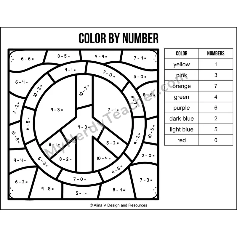 Subtraction Within 10 Color by Number — MLK Day Mystery Picture 2