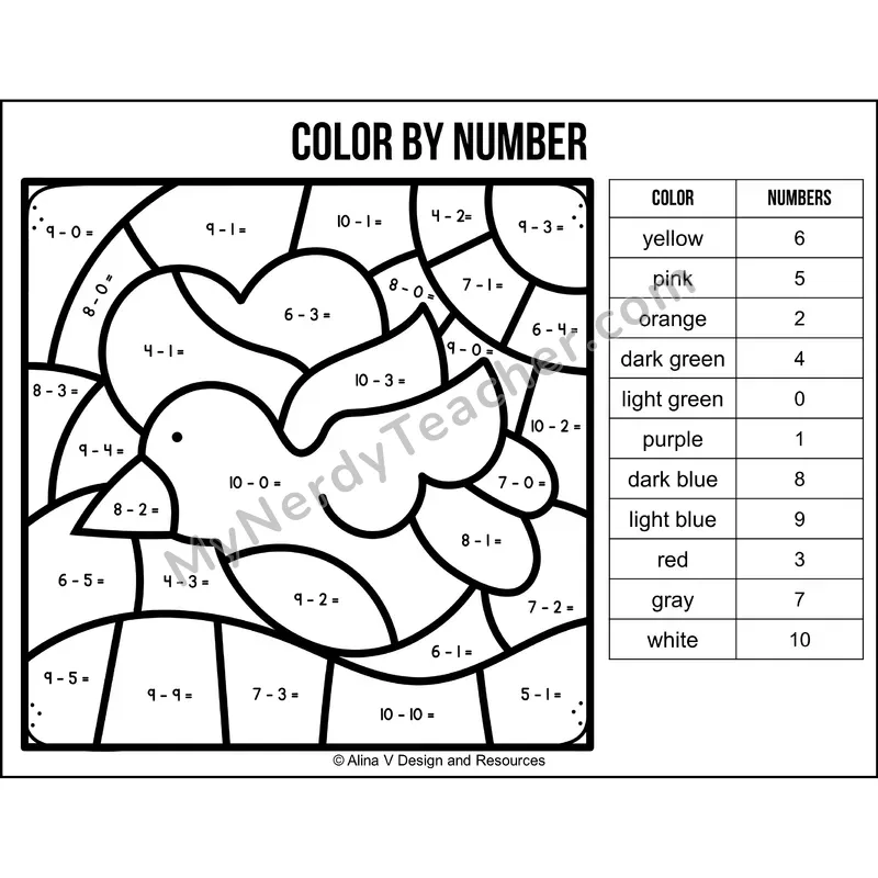 Subtraction Within 10 Color by Number — MLK Day Mystery Picture 3