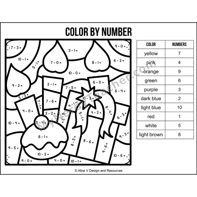 Subtraction Within 10 Color by Number — Hanukkah Mystery Picture 5