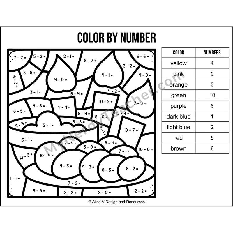 Subtraction Within 10 Color by Number — Hanukkah Mystery Picture 2