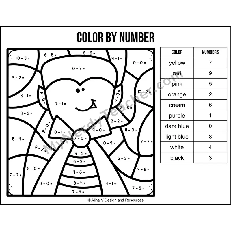 Subtraction Within 10 Color by Number — Halloween Mystery Picture 5