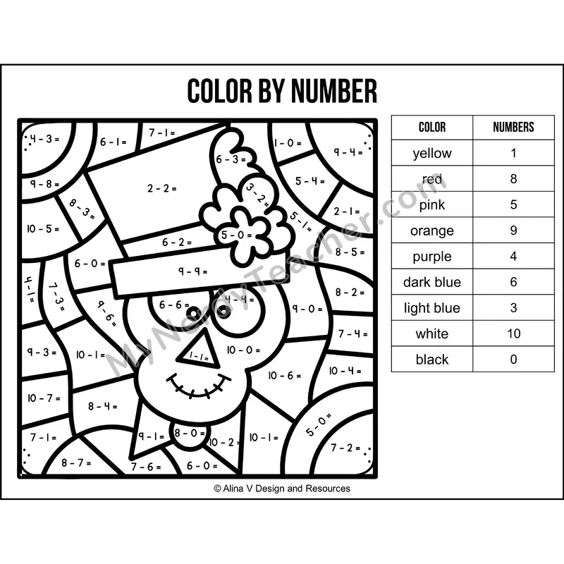 Subtraction Within 10 Color by Number — Halloween Mystery Picture 3