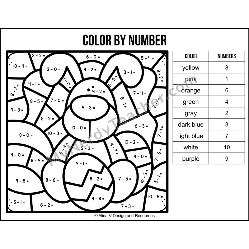 Subtraction Within 10 Color by Number — Easter Mystery Picture 6