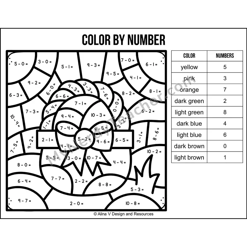 Subtraction Within 10 Color by Number — Easter Mystery Picture 4