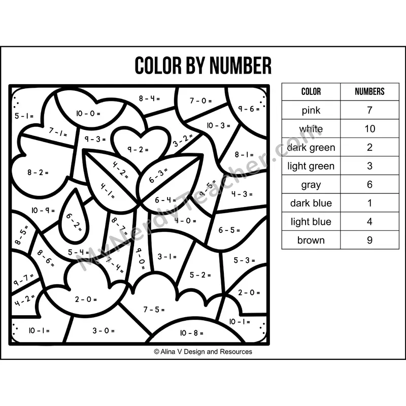 Subtraction Within 10 Color by Number — Earth Day Mystery Picture 5