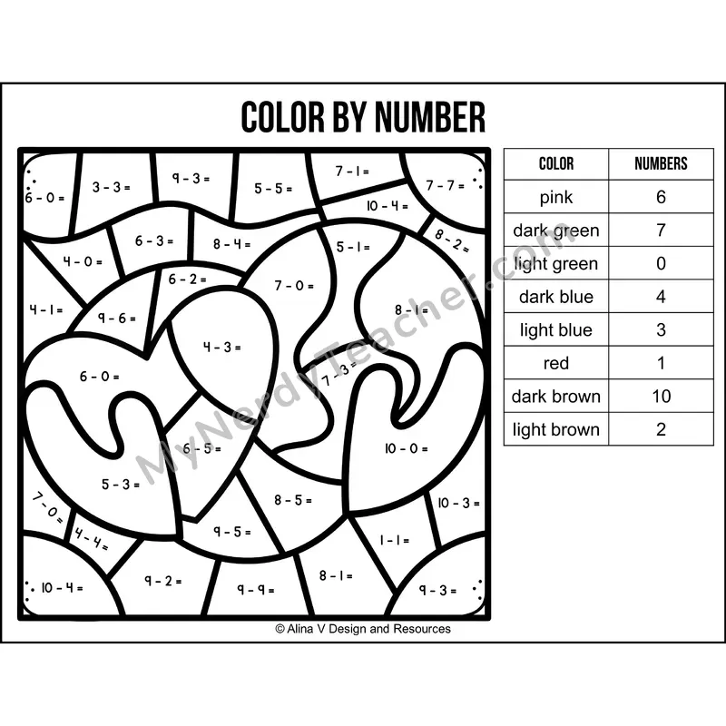 Subtraction Within 10 Color by Number — Earth Day Mystery Picture 4