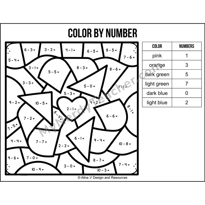 Subtraction Within 10 Color by Number — Earth Day Mystery Picture 6