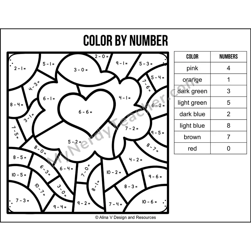 Subtraction Within 10 Color by Number — Earth Day Mystery Picture 2