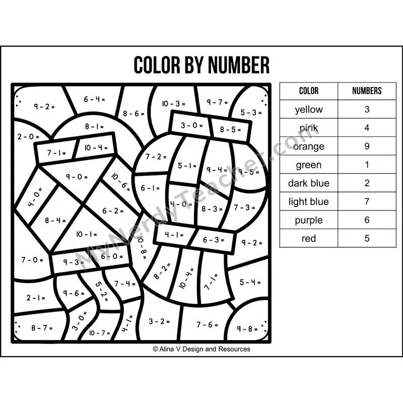 Subtraction Within 10 Color by Number — Diwali Mystery Picture 6