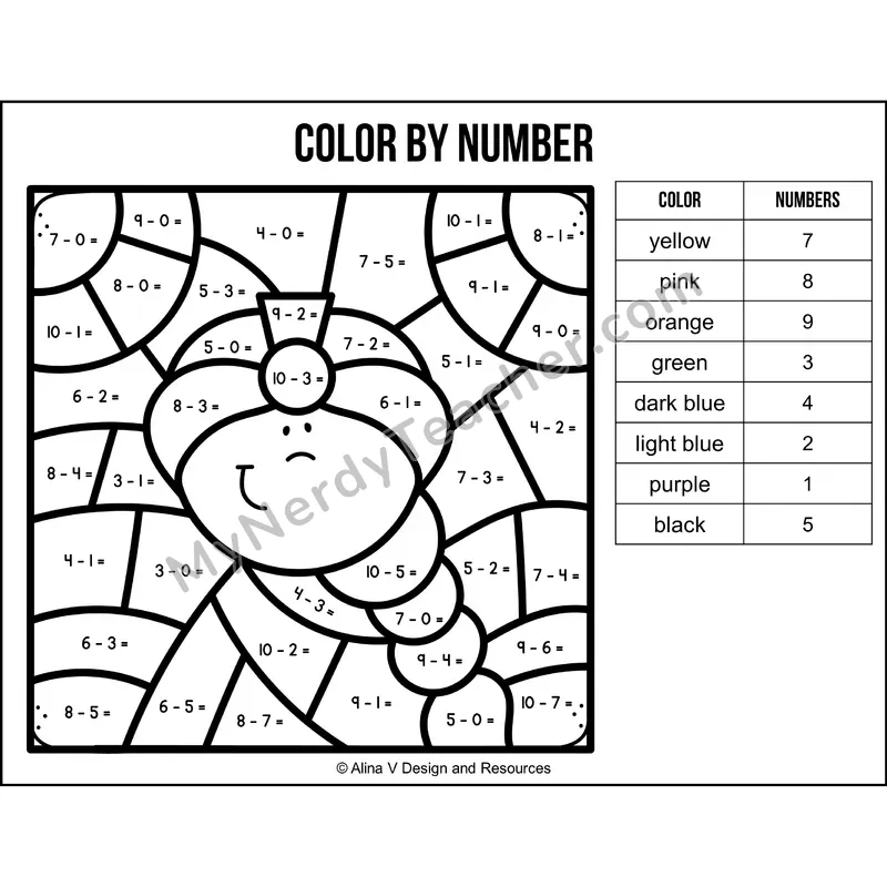 Subtraction Within 10 Color by Number — Diwali Mystery Picture 3