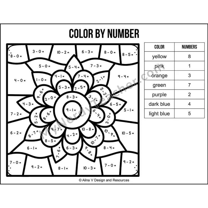 Subtraction Within 10 Color by Number — Diwali Mystery Picture 1