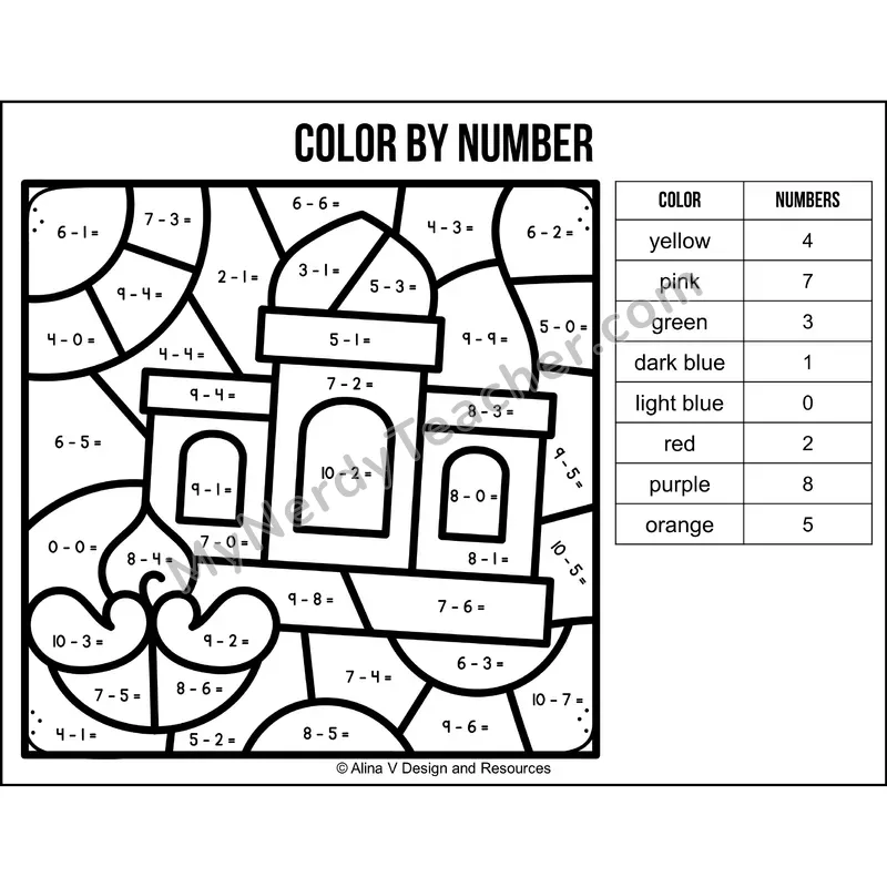 Subtraction Within 10 Color by Number — Diwali Mystery Picture 4