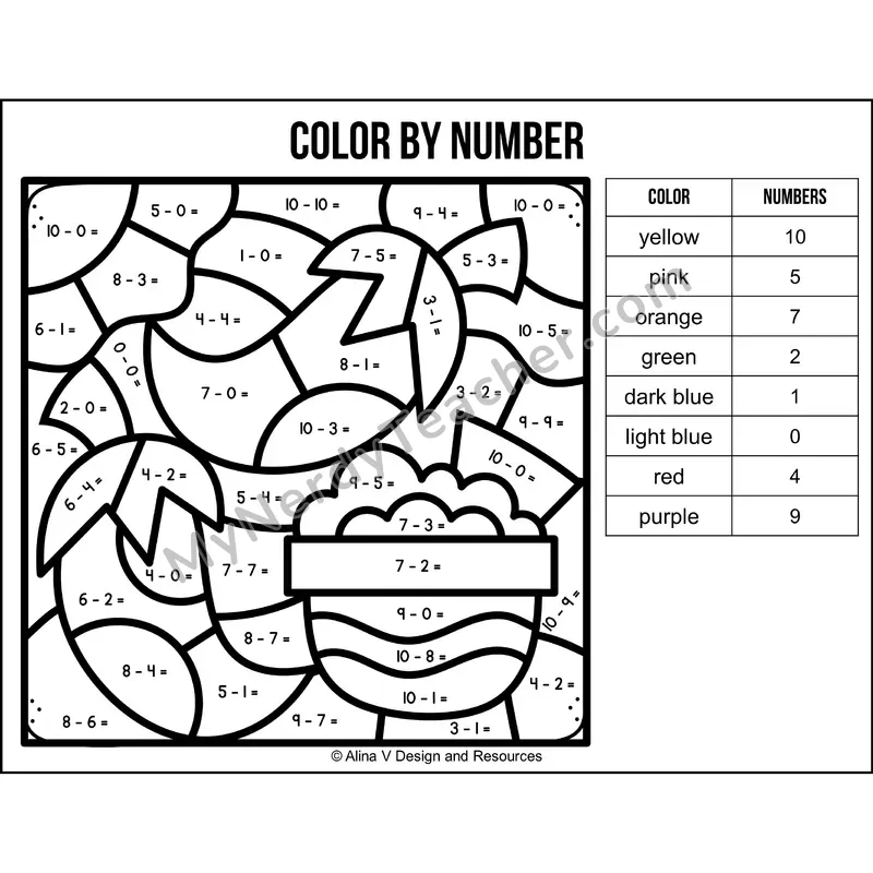 Subtraction Within 10 Color by Number — Cinco de Mayo Mystery Picture 4