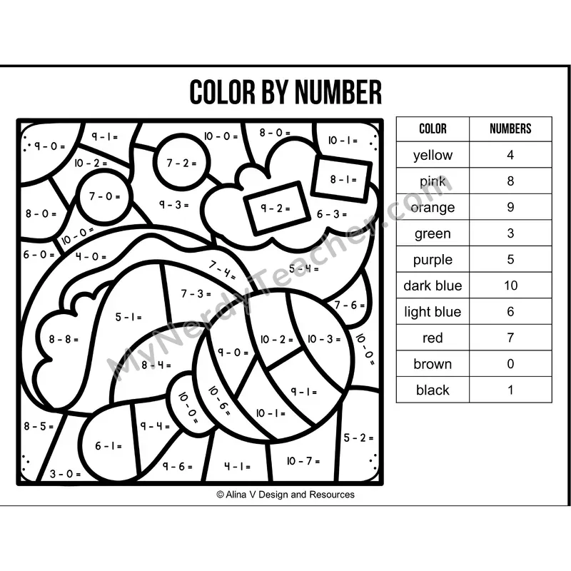 Subtraction Within 10 Color by Number — Cinco de Mayo Mystery Picture 5