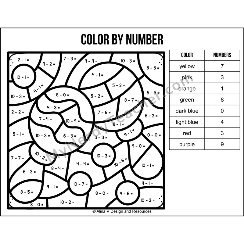 Subtraction Within 10 Color by Number — Cinco de Mayo Mystery Picture 2