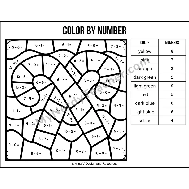 Subtraction Within 10 Color by Number — Christmas Mystery Picture 6