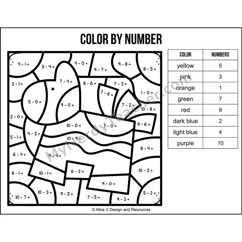 Subtraction Within 10 Color by Number — Cinco de Mayo Mystery Picture 3