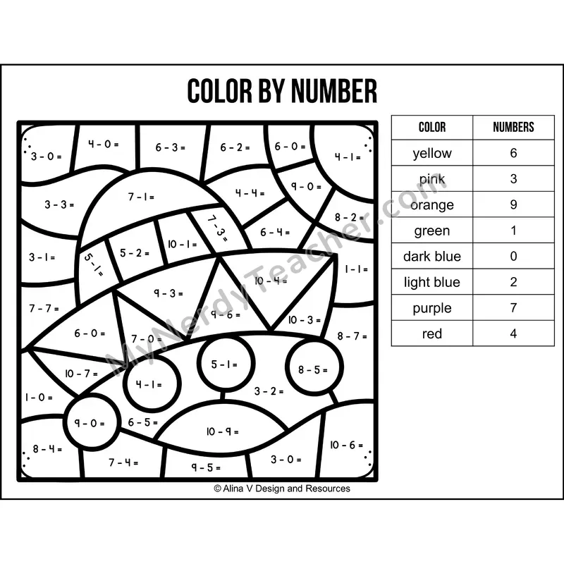 Subtraction Within 10 Color by Number — Cinco de Mayo Mystery Picture 1