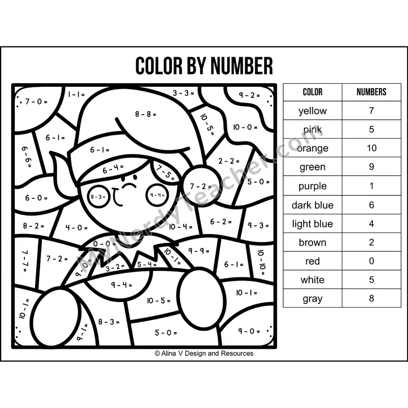 Subtraction Within 10 Color by Number — Christmas Mystery Picture 4