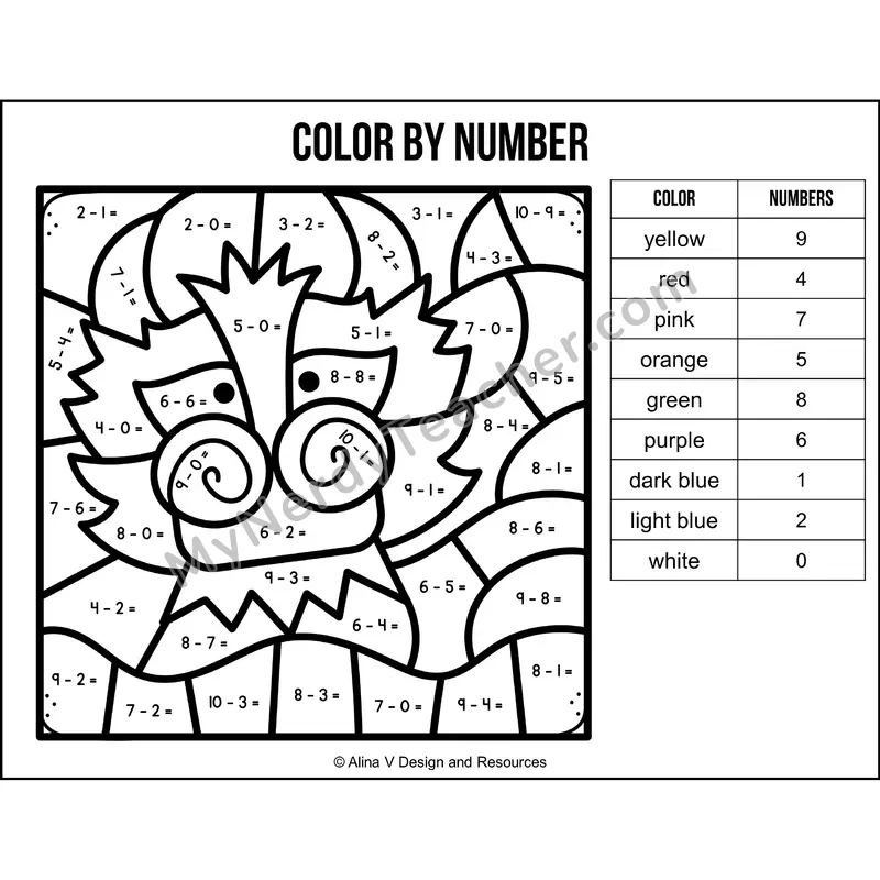 Subtraction Within 10 Color by Number — Chinese New Year Mystery Picture 6