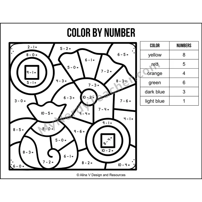 Subtraction Within 10 Color by Number — Chinese New Year Mystery Picture 5