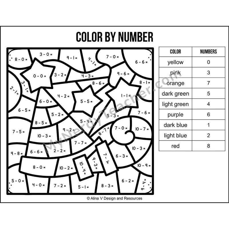 Subtraction Within 10 Color by Number — Birthday Mystery Picture 5