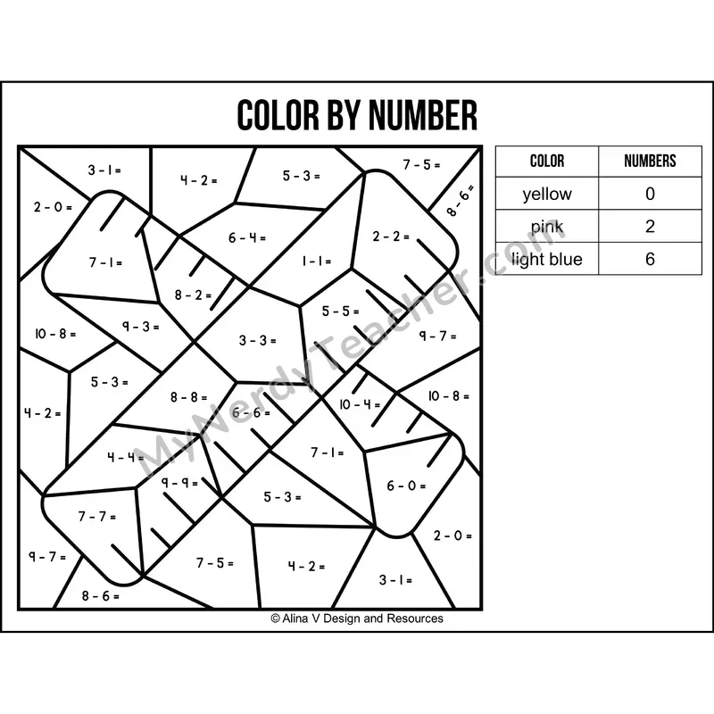 Subtraction Within 10 Color by Number — Back to School Mystery Picture 5