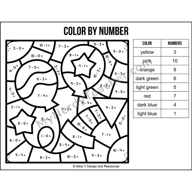 Subtraction Within 10 Color by Number — 4th of July Mystery Picture 5