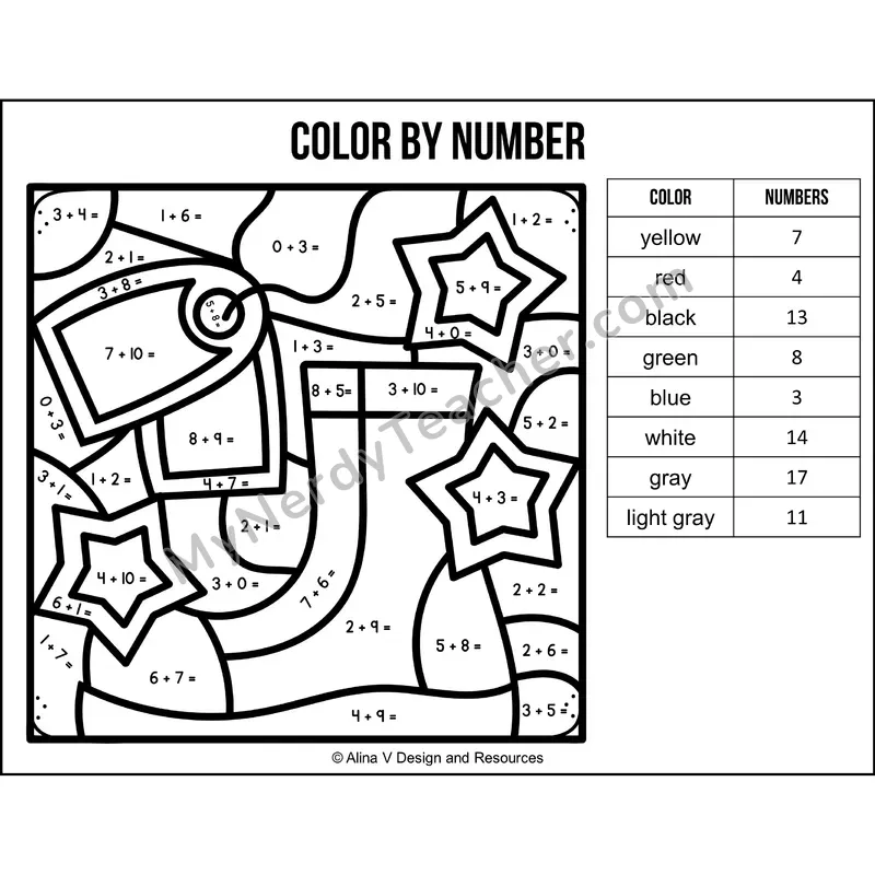 Addition Within 20 Color by Number — Veterans Day Mystery Picture 3