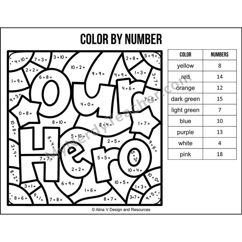 Addition Within 20 Color by Number — Veterans Day Mystery Picture 5