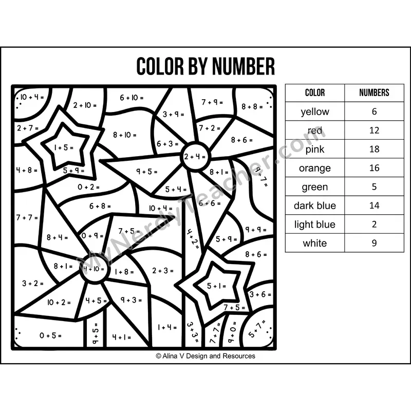 Addition Within 20 Color by Number — Veterans Day Mystery Picture 2