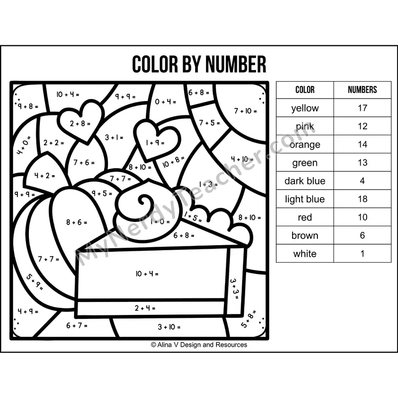 Addition Within 20 Color by Number — Thanksgiving Mystery Picture 4