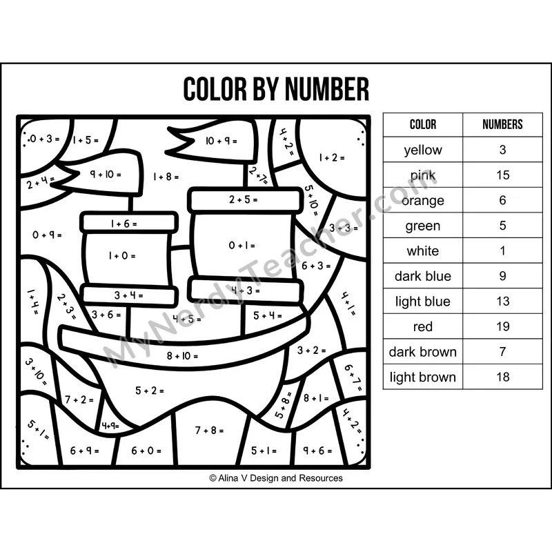 Addition Within 20 Color by Number — Thanksgiving Mystery Picture 5