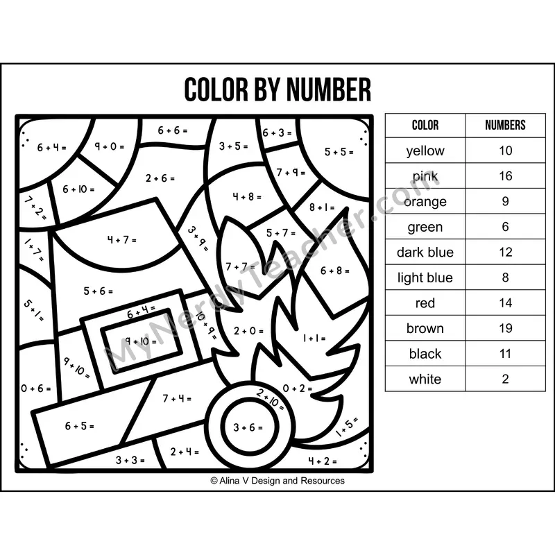 Addition Within 20 Color by Number — Thanksgiving Mystery Picture 2