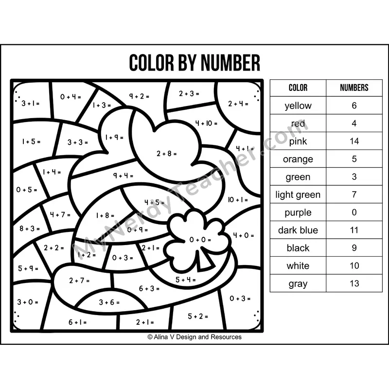 Addition Within 20 Color by Number — St. Patrick's Day Mystery Picture 6