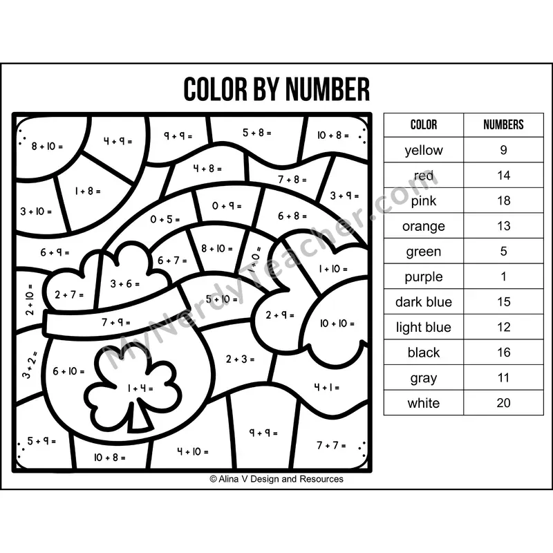 Addition Within 20 Color by Number — St. Patrick's Day Mystery Picture 4